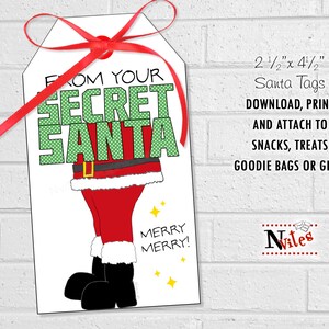 Secret Santa Gift Tags, Santa Gift Labels, Printable Santa Claus Tags ...
