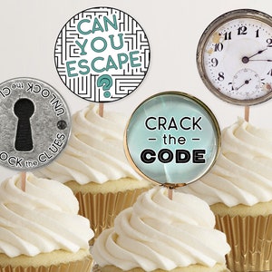 Cupcake Topper, Maze Can You Escape Party Tags und Dekor, druckbare Mystery Party Aufkleber oder Anhänger