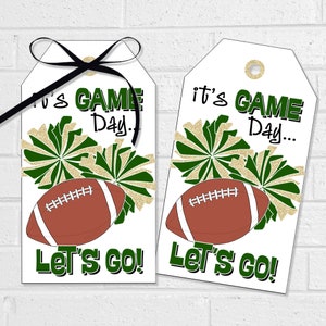 Cheer and Football Good Luck Tags, Football Game Treats, Printable Hunter Green Poms Labels or Stickers for Cheerleading Snack Bags