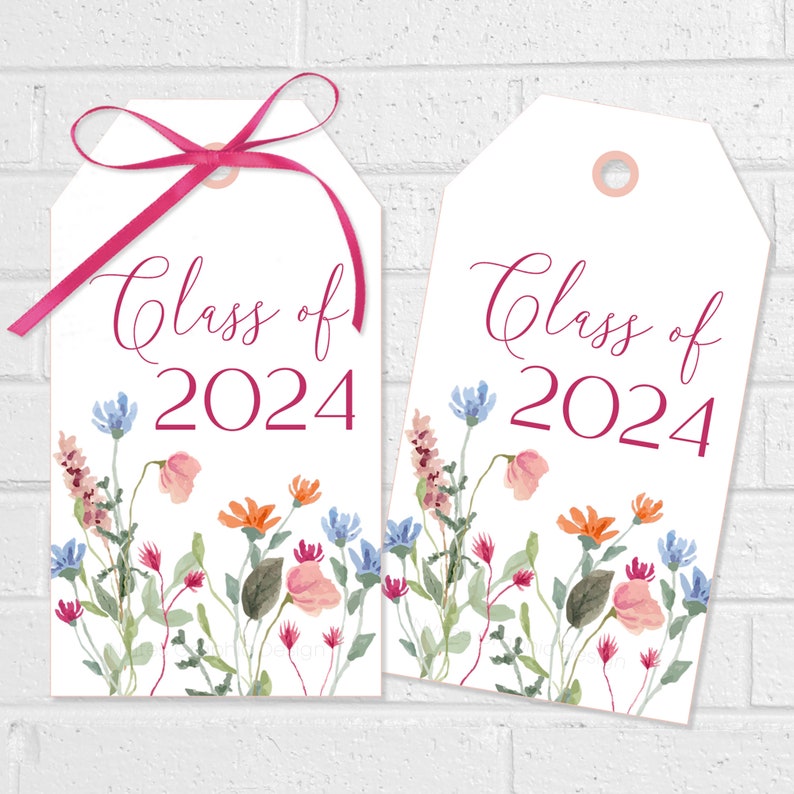 Wildflower Graduation Tags, Grad Party Treat and Favor Cards, Floral Graduation Party Decor, Summer Class of 2024 Flower Printable Gifts image 1