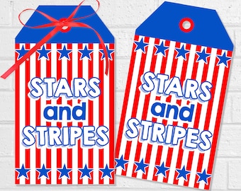 Stars and Stripes Fourth of July Tag, Happy Fourth of July Hang Tag, Treat and Snack Goodie Bags, Patriotic Red White and Blue Party Decor