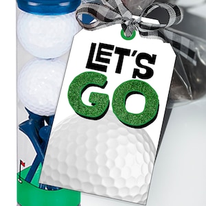 Golf Good Luck-tags, golfbalteam traktatie-labels, afdrukbare golfteam feestbedankje tags of stickers, Let's Go Game-dagsnacks