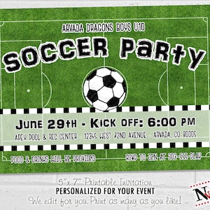 Invito per festa di squadra di calcio, compleanno di calcio, invito per festa di fine stagione di calcio, biglietto per festa sportiva digitale stampabile