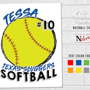 Colgador de puerta de softbol o letrero de casillero, letreros de softbol imprimibles para vestuario, equipo de softbol o regalo de entrenadores, decoración de softbol personalizada
