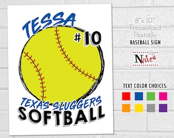 Personalized Softball Locker Sign, Team Gift, Custom Colors (Digital Print)
