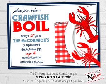 Crawfish Boil Invitation, Mardi Gras Party, Crawfish Boil Birthday, Seafood Dinner Party for 4th of July, Printable Summer Invitation