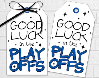 Playoffs Good Luck Tags, Team Game Day Treats, Printable Sports Post Season Snack Bag Tags, Labels or Stickers in Blue