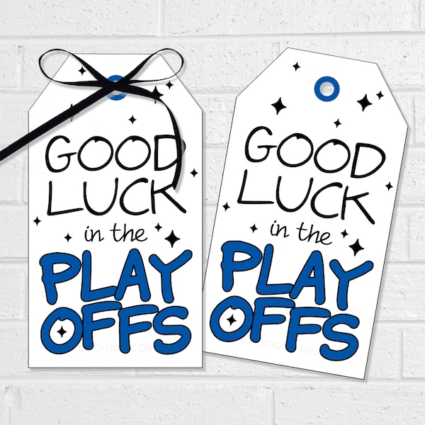 Playoffs Good Luck Tags, Team Game Day Treats, Printable Sports Post Season Snack Bag Tags, Labels or Stickers in Blue