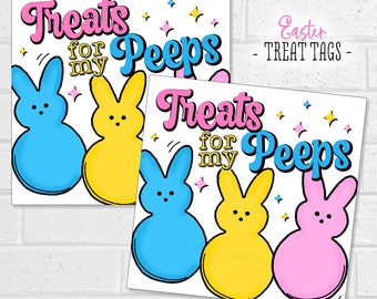 Treats for My Peeps Square Tags, Easter Peeps Gift Tags, Easter Basket Hang Tags, Egg Hunt Small Printable Candy Labels