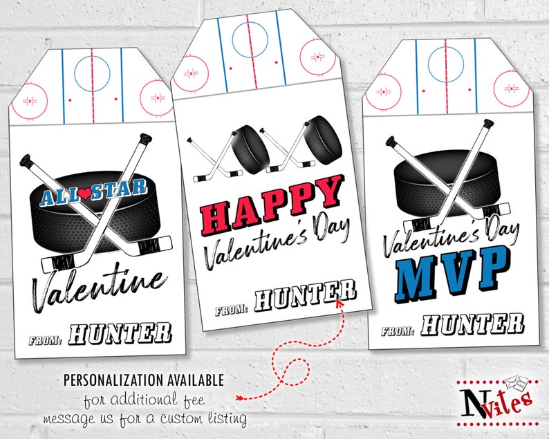 Hockey Valentines, Kids Hockey Valentine Treat Tags, Sport Valentines, Printable Hockey Valentine's Day Cards image 9