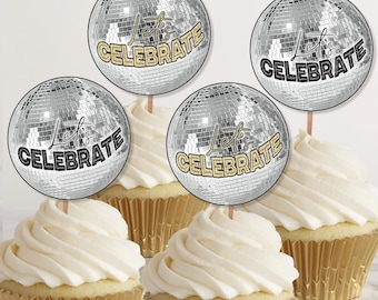 Disco Ball Cupcake Toppers, Printable Graduation Celebration Goodie Bag Tags (Digital Download)