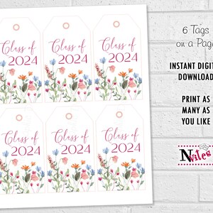 Wildflower Graduation Tags, Grad Party Treat and Favor Cards, Floral Graduation Party Decor, Summer Class of 2024 Flower Printable Gifts image 4