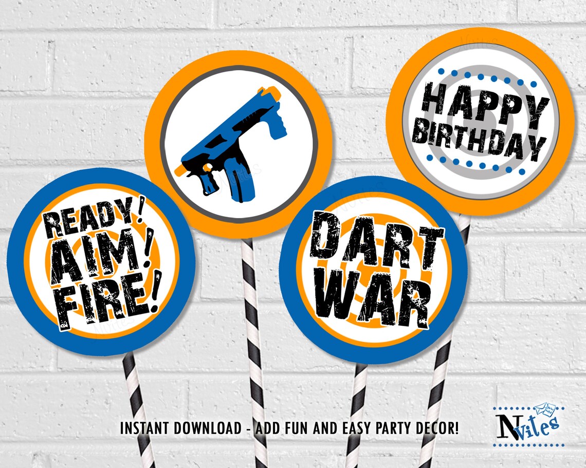 Dart Party Cupcake Toppers Ready Aim Fire Tags Dart Party - Etsy