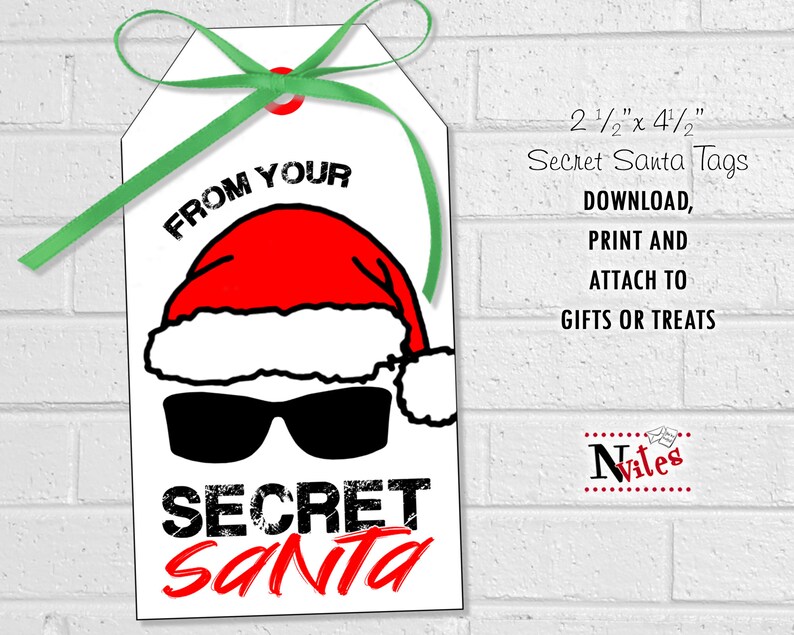 Secret Santa Gift Tags Santa Gift Labels Printable Santa Hat - Etsy