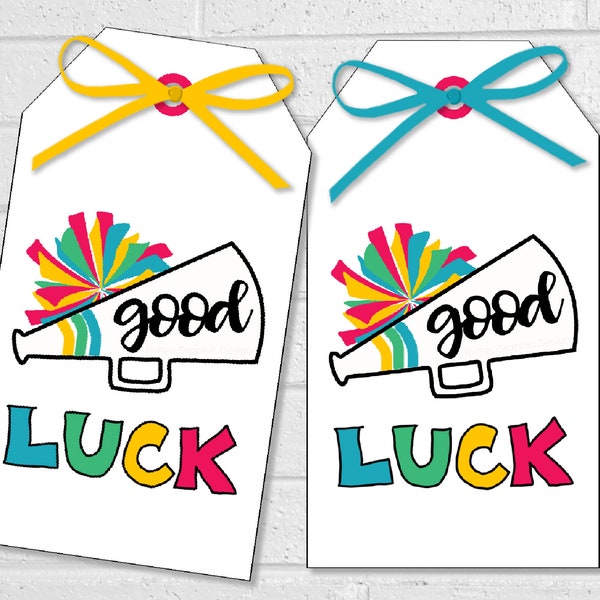 Cheer Good Luck Tags, Cheerleading Team Treat Labels, Printable Rainbow Cheer Favor Tags or Stickers, Spirit Squad or Dance Team Treat Tags