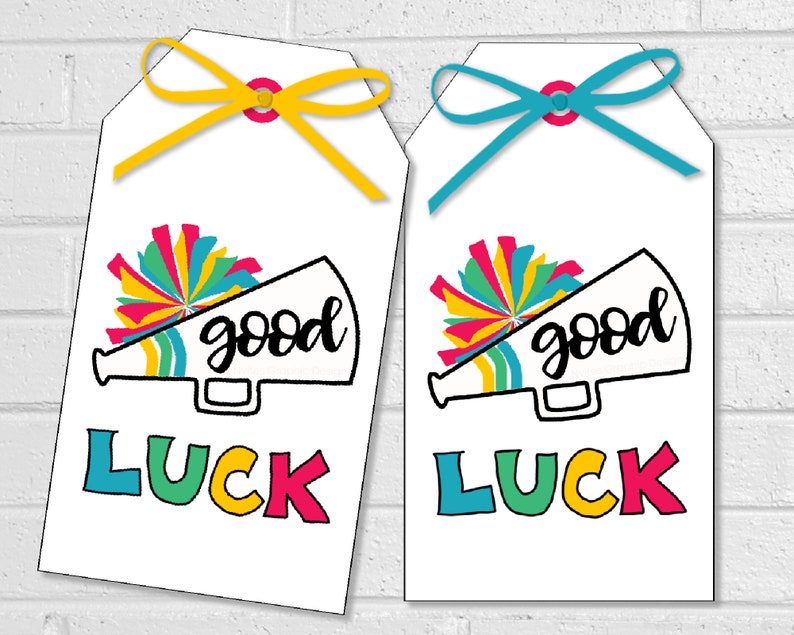 Cheer Good Luck Tags, Cheerleading Team Treat Labels, Printable Rainbow Cheer Favor Tags or Stickers, Spirit Squad or Dance Team Treat Tags image 1