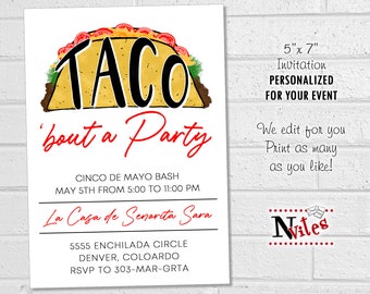 Taco Bout a Party Invitation, Taco Tuesday Party, Cinco de Mayo Mexican Fiesta, Tacos and Tequila Event