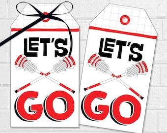 Lacrosse Good Luck Tags, Let's Go Lacrosse Team Treat Labels, Printable Game Day Tags or Stickers, LAX Goodie Bag Wrap in Red and Black