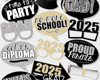 Graduation Photo Booth Props, Class of 2025 Selfie Props, Printable 2025 Graduation Centerpieces, Senior Class Grad Party Decorations
