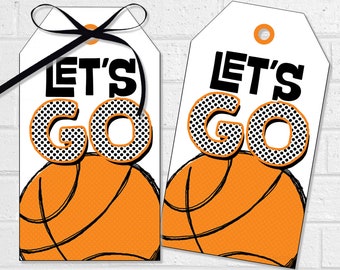 Basketball Good Luck Tags, Team Tournament Treat Label, Let&#39;s Go Game Day Snacks, Printable Hoops Party Favor Tags or Stickers