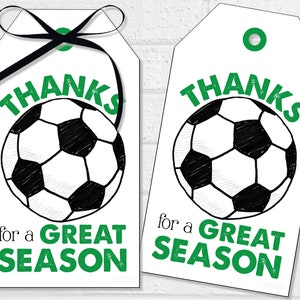 Etichette per la grande stagione del calcio, etichette regalo o adesivi stampabili per la squadra di calcio di fine stagione, ringraziamenti alla squadra di calcio e dolcetti per sacchetti regalo