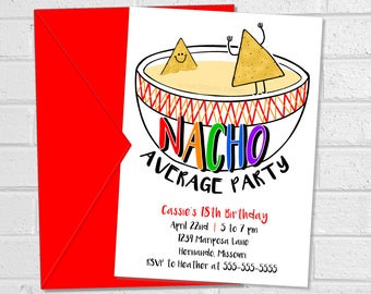 Nacho Average Party, Cinco de Mayo Party, Tacos and Tequila, Nacho Bar Invitation, Taco Bout a Party, Fiesta