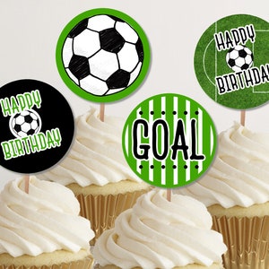 Adornos para cupcakes de fútbol, decoraciones imprimibles para fiestas de fútbol, palillos o pegatinas para cupcakes de cumpleaños de fútbol, banquete de equipo de fútbol
