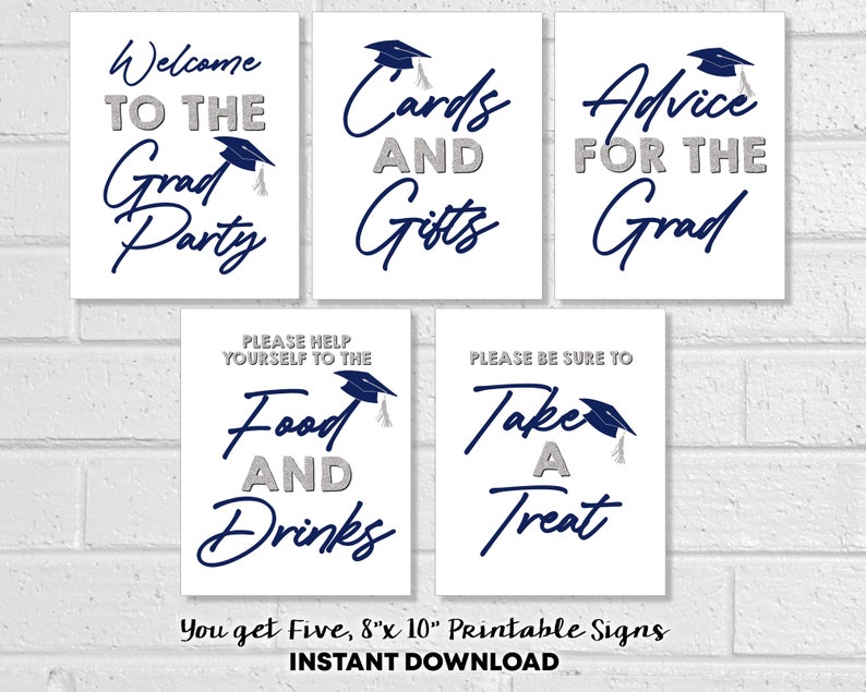Navy & Silver 2026 Graduation Party Signs, Grad Bundle Table Decor ...