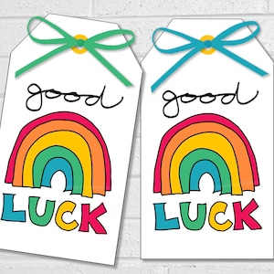 Good Luck-tags met regenboogontwerp, afdrukbare Lucky Rainbow-feestgunst-tags of stickers, teamtraktatietags, St. Patrick's Day-traktatielabels