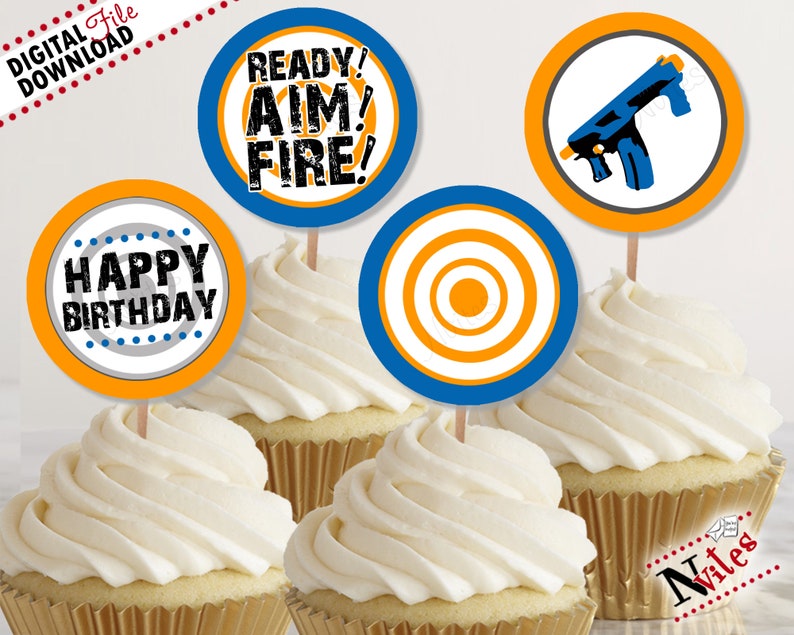 Dart Party Cupcake Toppers Ready Aim Fire Tags Dart Party - Etsy