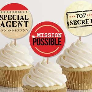 Special Agent Cupcake Toppers, Secret Mission Game Tags, Printable Spy Party Favor Tags for Mystery or Escape Room Party