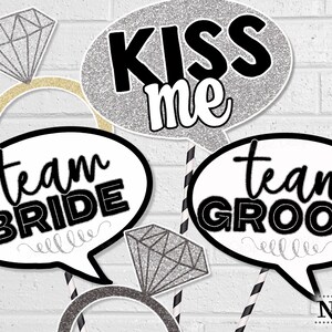 Wedding Photo Booth Props, Team Bride and Groom Reception Selfie Station Signs, Printable ...