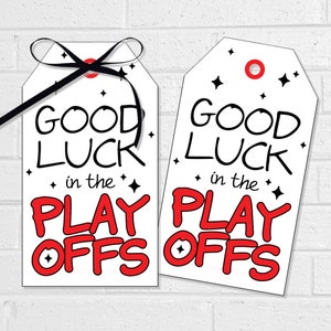 Good Luck in Playoffs Gift Tags, Team Motivation Game Day Treats, Printable Sports Post Season Snack Bag Tags, Labels or Stickers in Red