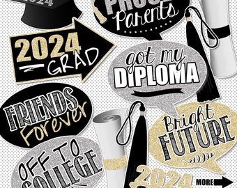 Graduation Photo Booth Props, Class of 2024 Selfie Props, Printable 2024 Graduation Centerpieces, Senior Class Grad Party Decorations