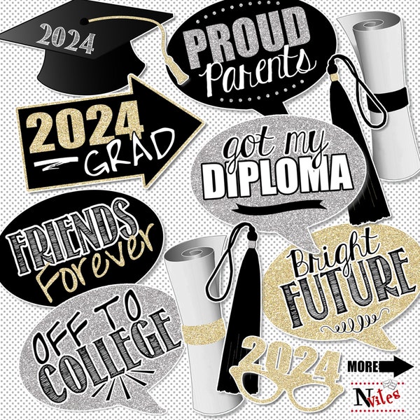 Graduation Photo Booth Props, Class of 2024 Selfie Props, Printable 2024 Graduation Centerpieces, Senior Class Grad Party Decorations