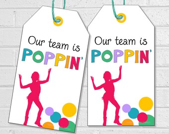 Dance Team Good Luck Tags, Poms Treat Labels, Printable Popping Favor Tags or Stickers, Dance Team Popping Tags, Our Team is Popping