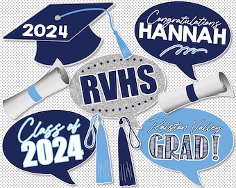Graduation Photo Booth Props, Class of 2024 Photo Props, Personalized Graduation Props in School Colors, Printable Grad Party Decor