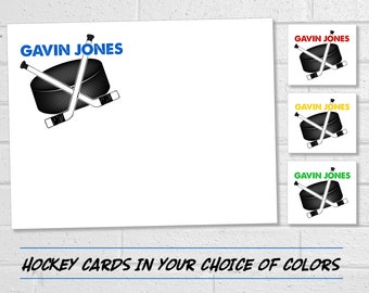Ice Hockey Thank You Cards or Stationery, Personalized Cards for Hockey Team or Coach, Printable Notes with Hockey Puck and Sticks