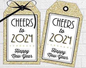 2024 New Year's Eve Gift or Party Favor Tags, Cheers to 2024 Labels, Printable New Year Gift Bag Tags, Wine Labels and Party Decorations