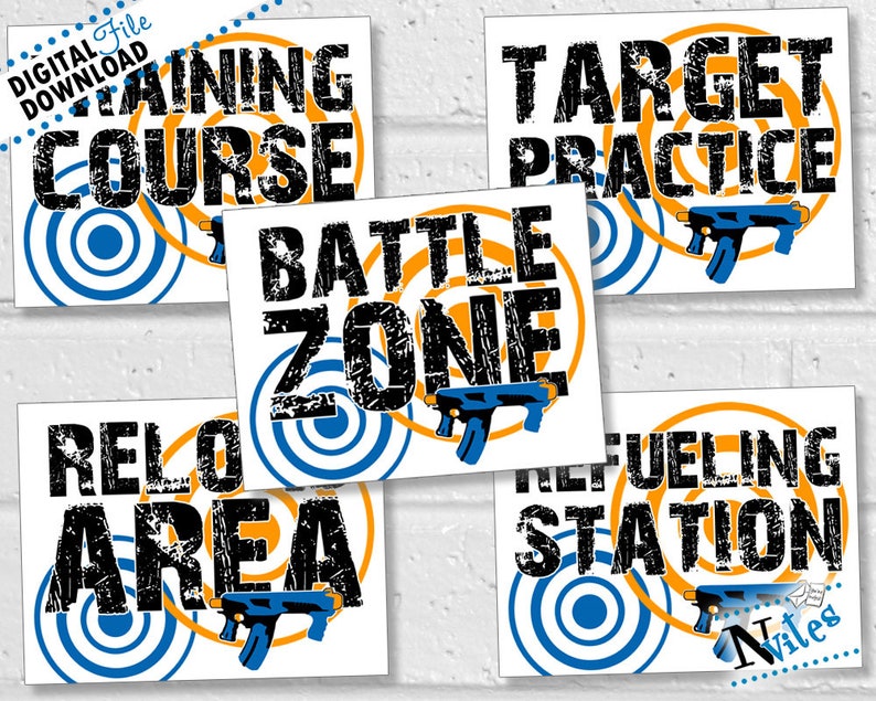 Dart War Signs Birthday Party Decor Blaster Gun Party Decorations Dart Party Signs Dart Gun Dart Battle Party Decor PRINTABLE