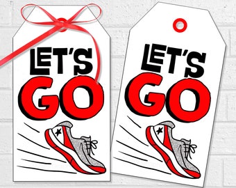 Track Let's Go Tags, Track Meet Good Luck Treat or Snack Bags, Printable Runner Favors or Stickers, Gift for Track and Field Team in Red