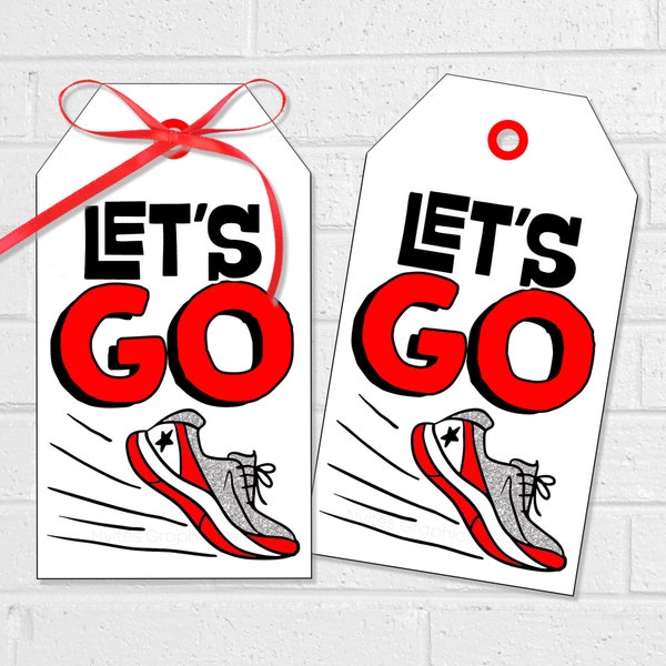 Track Let's Go Tags, Track Meet Good Luck Treat or Snack Bags, Printable Runner Favors or Stickers, Gift for Track and Field Team in Red