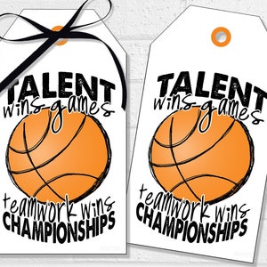 Étiquettes porte-bonheur de basket-ball, étiquettes de régal pour l'équipe de ballon, étiquettes ou autocollants de cadeau de sport imprimables, sacs à collation pour le jour du match de travail d'équipe