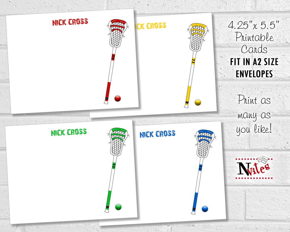 Lacrosse Thank You Notes Personalized Lacrosse Note Cards Etsy