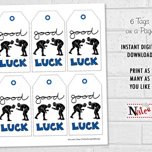 Wrestling Good Luck Tags, Wrestling Team Treat Labels in Blue, Printable Wrestler Party Favor Tags or Stickers, Let's Go Game Day Snacks image 3