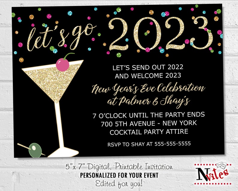 2023 New Year's Eve Invitation Printable Glitter and Etsy