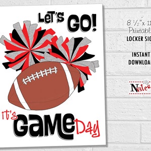 Football and Cheer Locker Sign, Football Game Day Good Luck Poster, Let ...