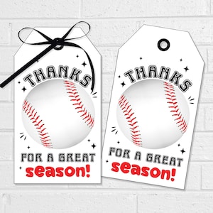 Baseball Danke für eine tolle Saison Tags, Saisonende Snacks, Team Leckerli Etikett, druckbare Baseball Gastgeschenke, Dankeschön für Trainer und Spieler
