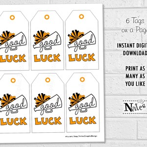 Good Luck Cheer Tags, Orange Cheerleading Team Treat Labels, Printable Poms Gift Tags or Stickers, Spirit Squad Dance Team Treat Tags image 4