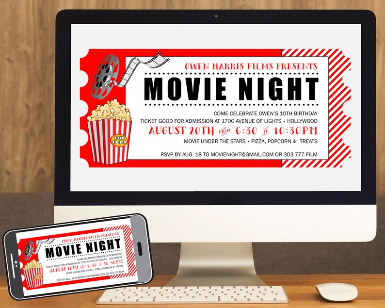 Movie Night Party Invitation Outdoor Movie Birthday Party Etsy